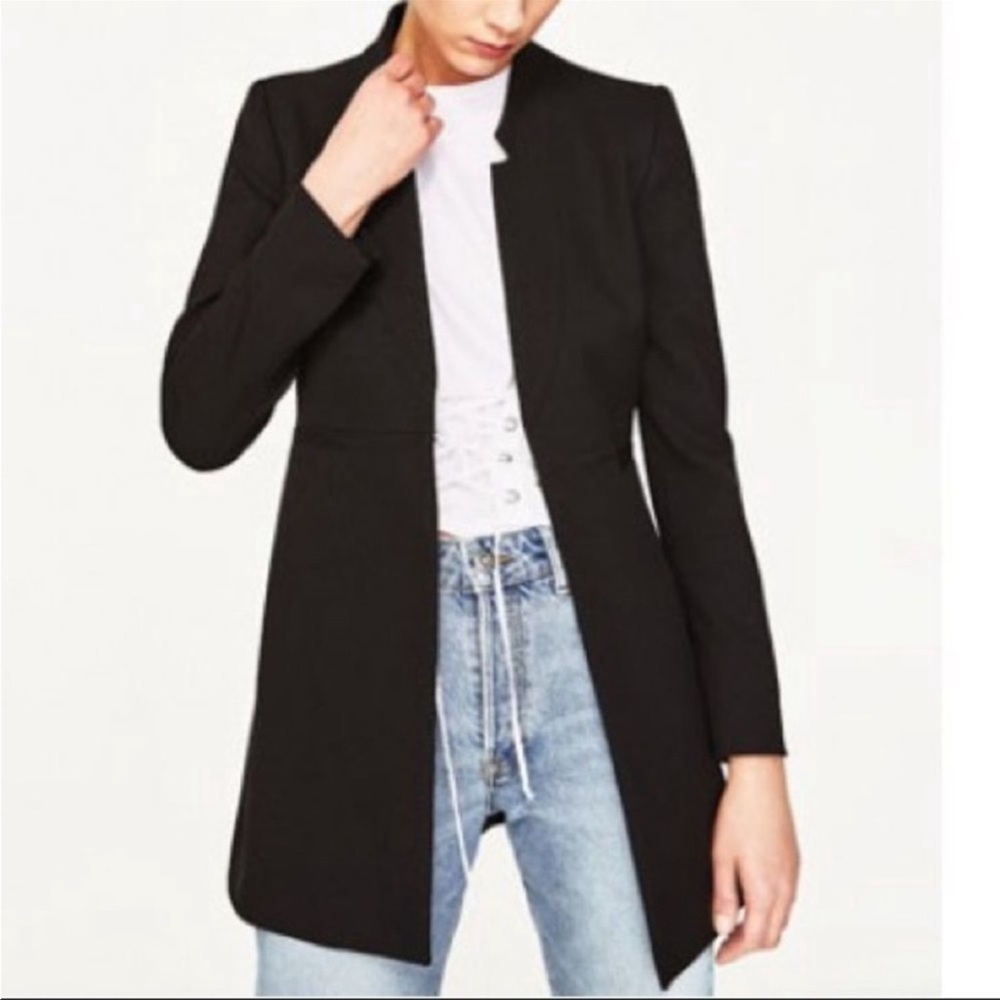Zara black inverted lapel long blazer